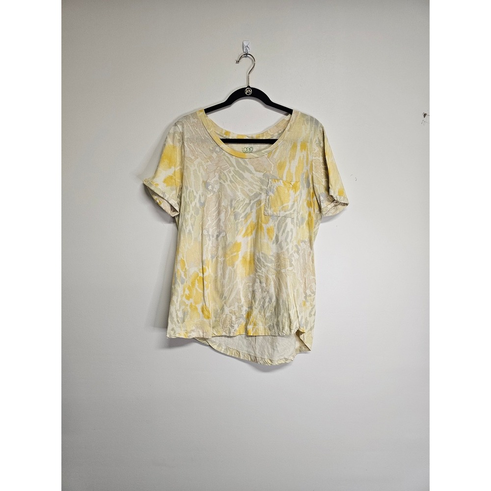 LOGO by Lori Goldstein Women's Yellow Animal Print Tie-Dye Tshirt Size L‎